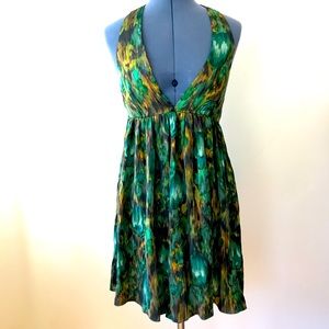 Alice + Olivia Green Watercolor Pattern Mini Dress